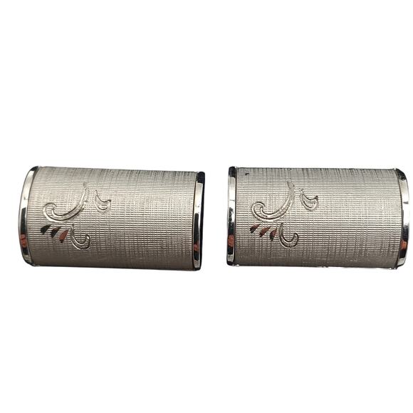 Swank Cufflinks & Tie Tacks Brushed Silver Tone Etched Vintage Mens Jewelry 80s - Picture 3 of 16
